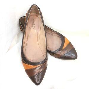 Nine & Co Tri-Tone Vegan Leather Pointed Toe Flats in Brown and Tan -7.5M-